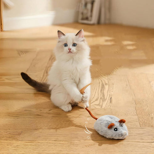 Automatic Smart Mouse Cat Toy Rechargeable with Realistic Sound& Feather Tail for Indoor Cats - Interactive Play Exercise Hunting Adventure for Ki...