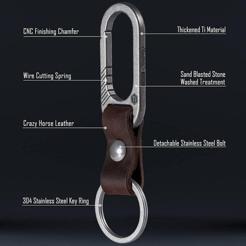 KeyUnity KM02 Titanium Belt Clip Carabiner Leather Keychain Holder with Removable Stainless Steel Key Ring...