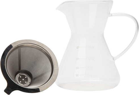 Mind Reader Pour Over Coffee Maker, Single Serve, Reusable Stainless Steel Filter, Glass, 4.76" L x 5.98" W x 6.3" H, Clear...