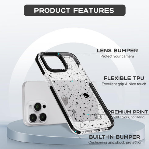 Case for iPhone 14 Plus, Cute Stars Cosmic Asteroid Moon Print Kawaii Design Girly Aesthetic Cartoon Pattern for Women Girls Teens Soft TPU Case,6...