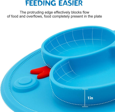 Baby Divided Plate Silicone- Portable Non Slip Child Feeding Plate with Suction Cup for Children Babies and Kids BPA Free Baby Dinner Plate Microw...