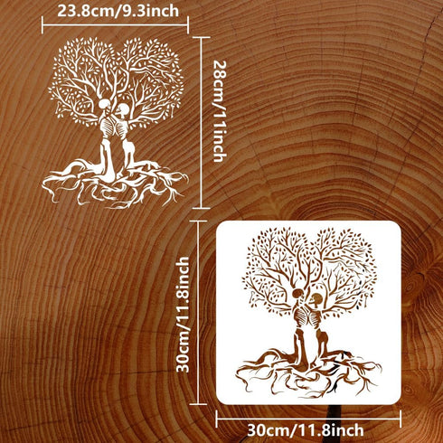 FINGERINSPIRE Tree of Life Stencil 11.8x11.8 inch Love Till Death Painting Stencil Plastic Couple Skull Tree Key Pattern Stencil Reusable DIY Art ...