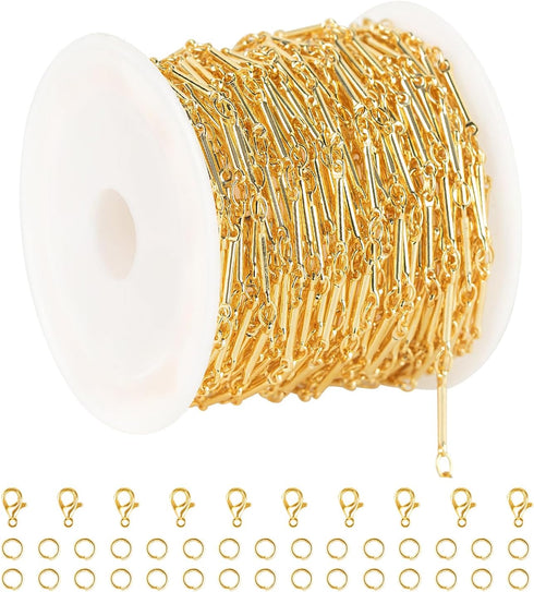 KYUNHOO 16.4 Feet Brass Chains for Jewelry Making 18k Gold Filled Jewelry Chain Roll 12MM Stick Link Chain Necklace for Women DIY Craft Jewelry Ma...