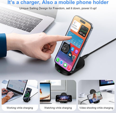 Wireless Charger Samsung, 15W Wireless Phone Charger Stand for Samsung S24 S24 Ultra S24+ S23FE S22 S21 S20 Z Fold 5 Z Flip 5, Android Charging St...