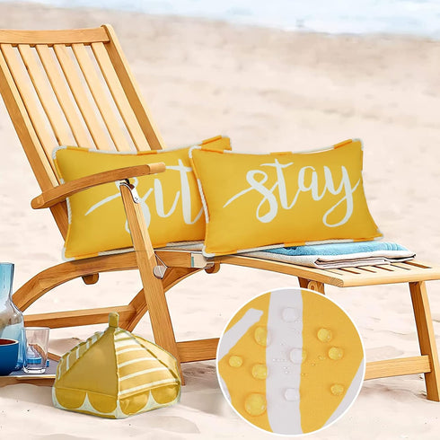 Outdoor Pillow Covers 12 x 20 Inch, Waterproof Yellow Lumbar Throw Pillows for Patio Porch Furniture Couch, Yellow Decorative Cushion Cover, Sprin...