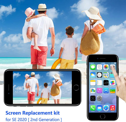 for iPhone 8/ SE 2020 2nd Generation Screen Replacement Black, LCD Touch Screen Digitizer with Repair Tools for A2275, A2298, A2296 with Waterproo...
