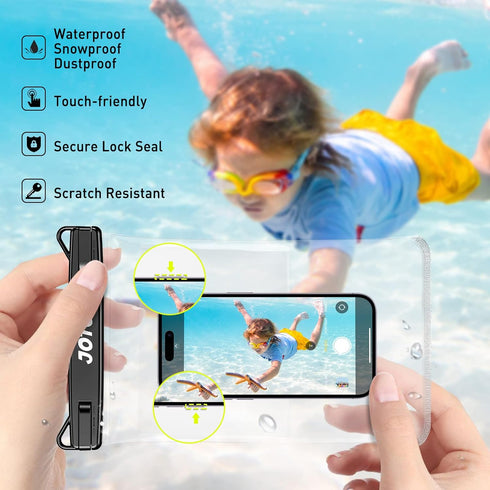 JOTO 2 Pack Large Waterproof Phone Pouch Case Bag, IPX8 Universal Big Underwater Cell Phone Dry Bag with Lanyard for iPhone 15/14/13/12/11 Pro Max...