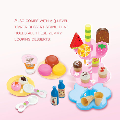 PowerTRC 22 Pcs Sweet Treats Ice Cream and Desserts Tower Playset | Perfect for Kids' Playtime Adventures with Popsicles and Ice Cream Delights!...