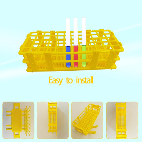3 Packs Plastic Test Tube Rack, 60 Holes Lab Test Tube Rack Holder for 16mm Test Tubes, Yellow, Detachable (Yellow60)...