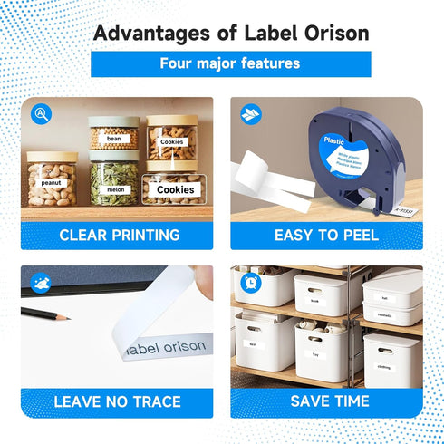 Label Orison Compatible with DYMO LetraTag Refills 91331 Plastic Label Tape Label Maker Refills for LT-100H LT-100T QX50,1/2 Inch X 13Feet (12mmx4...