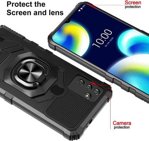 for Wiko Voix Case with Screen Protector,Built-in Magnetic Car Ring Stand,Full Body Protection Frosted PC Back Soft TPU Bumper Raised Corner Edge ...