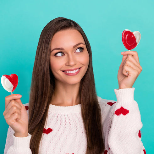 Lollipops Red Heart Shaped Strawberry N' Cream Flavored, 12 Lollipops, Individually Wrapped...