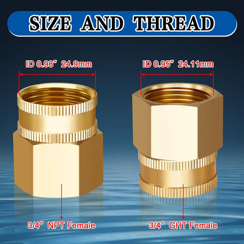 Boltigen 3/4 GHT Female x 3/4 NPT Female Swivel Adapter, 2PCS 3/4inch Brass Garden Hose Fittings,3/4GHT to 3/4NPT Quick Swivel Garden Hose Connect...