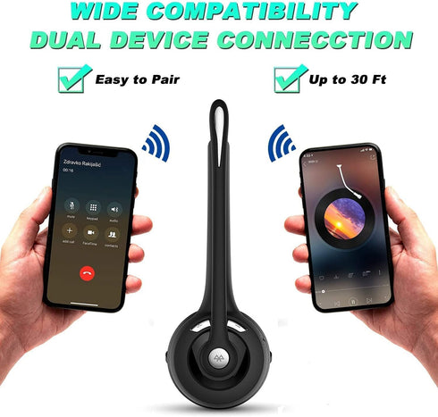 Trucker Bluetooth Headset with Microphone, Wireless Headphone with Microphone, Wireless Cell Phone Headset On Ear Design for Home Office Call Cent...