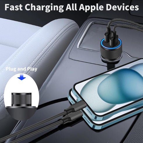 ?MFi Certified?iPhone 15 Fast Car Charger, SDNCIE 4.8A Dual USB Car Power Cigarette Lighter USB-C Car Charger Fast Charging + 2Pack Type-C Braided...
