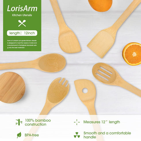 12? Wooden Spoons Spatulas for Cooking 6-Piece Bamboo Utensil Set, Wood Spatula Spoon Nonstick Kitchen Utensil Set....