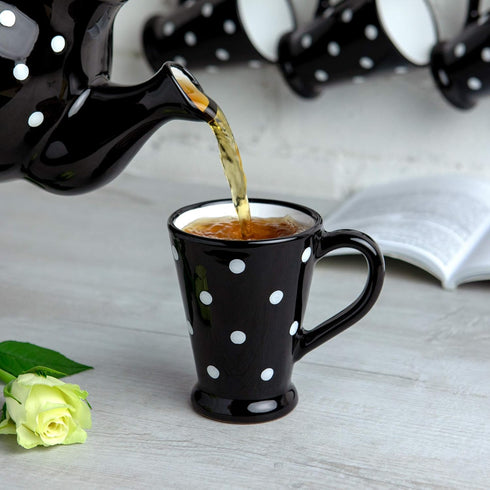 City to Cottage Handmade Black and White Polka Dot Ceramic Coffee, Tea, Latte Mug, Cup with Large Handle, Unique 7 oz / 200ml Designer Pottery for...