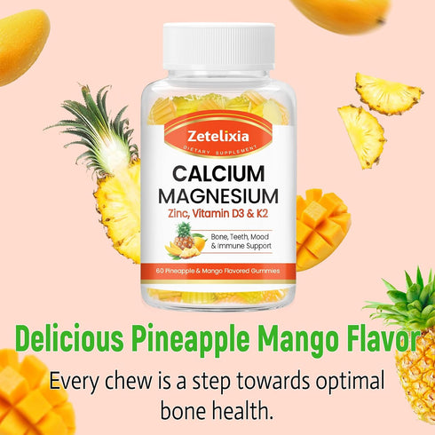 Sugar Free Calcium Gummies for Women Men, Calcium Magnesium Zinc with Vitamin D3 & K2, Calcium Magnesium Supplement for Bones Muscles and Joints, ...