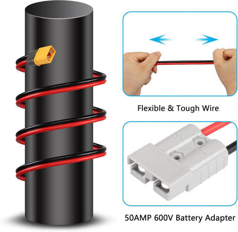 SinLoon 50AMP 600V Battery Adapter Cable 10AWG ADS Plug Connector to XT60 Male Cable 11.8inch (30CM XT60 Male)...