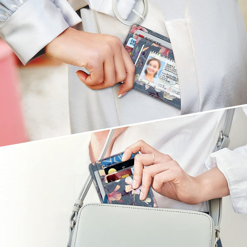 Fintie Slim Minimalist Front Pocket Wallet, RFID Blocking Credit Card Holder Card Cases with ID Window for Men Women (Blooming Hibiscus)...