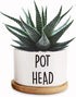 Pot Had Funny White Mini 3.5 inch Ceramic Flower Planter Pot with Drainage and Bamboo Tray, Cactus Pot, Mini Succulent Pots, Housewarming Gift for...