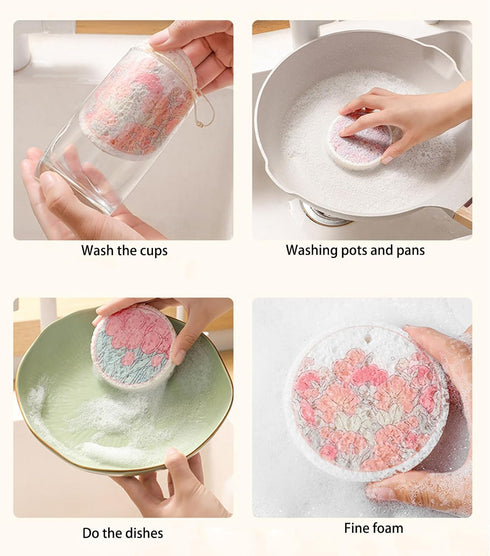 Biodegradable Natural Wood Pulp Fiber Sponge - Pack of 3 Reusable Washing Dish Sponge - Natural Household Cleaning Sponges Good for Kitchen, Bathr...