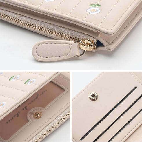 Womens Wallet - Small Kawaii Purse, Short Flower Girls Wallet Coin Purse with ID Window, Cute Leather Cash Pocket Wallets for Women, Girls, Ladies...