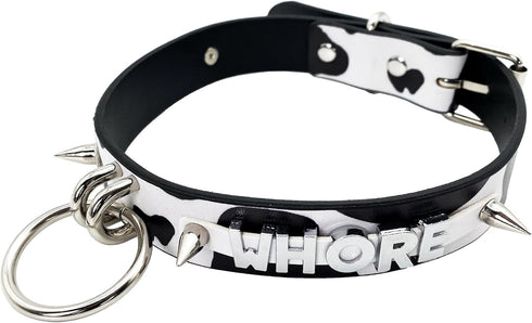 Women's Cowbell Collar Necklace with Metal Studs, Punk Gothic Choker, Cow Costume Vegan Leather Jewelry...