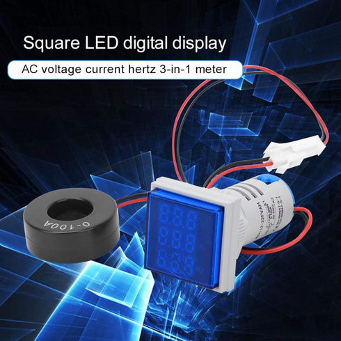Multimeter, LED Display Voltage Tester Meter, Frequency Meter, AC Voltage Current Meter, Square 3-Digit Display AC Voltage Current Hertz Tester(Bl...