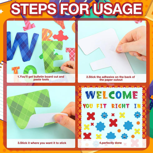 Welcome Back to School Bulletin Board with Puzzle Pieces for Classroom Welcome You Fit Right in Borders Motivational Bulletin Board Cutouts Decora...