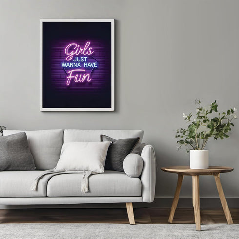Posterizer 1 pcs-Girls just wanna have fun- vintage neon girly wall sign-Kitchen & Bar Art-Inspirational Women's Art - Art for Cafe, Restaurant, C...