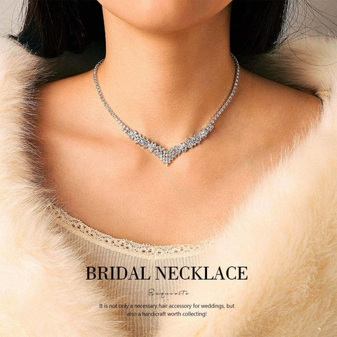 Unicra Silver Bride Necklace Earrings Set Bridal Wedding Jewelry Sets Party Rhinestone Costume Jewelry Set Crystal Choker Necklace for Women and B...