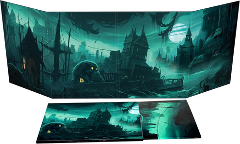CZYY DM Screen 4-Panel Cardboard Game Master Screen with Erasable & Clear Pockets, Gloomy Castle Artwork Game Master Shield Tool for Dungeon Maste...