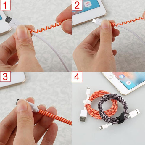 Augen Spiral Cable Protector Wrap for iPhone and Android Charging Cable, Phone Data Cable Sleeve Protector, Charger Cord Wire Protector (Purple Wh...