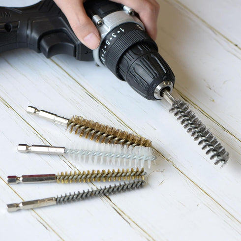 3pcs Stainless Steel Bore Brush 17mm Dia Cleaning Wire Brush with Handle 1/4 Inch Hex Shank for Tubes, Ports, Bearings...
