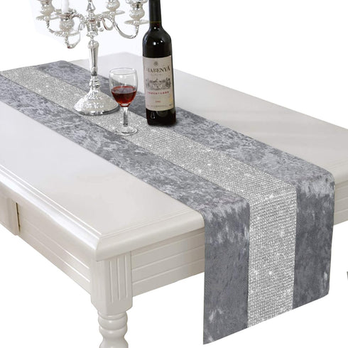 HALOVIE 13 x 82 Inch Glam Table Runner with Diamante Strip, Rectangular Dining Table Dresser Runners for Home Kitchen Party Wedding Festival Chris...