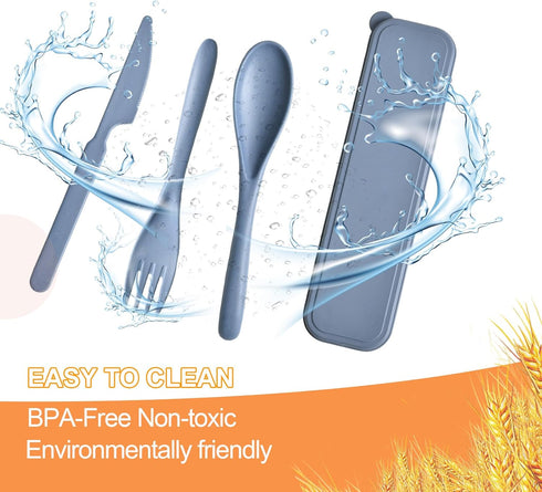 Travel Utensils with Case, 4 Sets Reusable Utensils Set with Case, Wheat Straw Utensils for Lunch Box Accessories, Camping Utensil Set for School ...