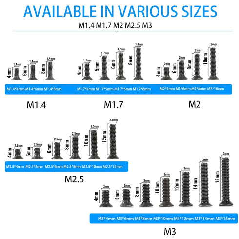 720pcs Laptop Notebook Screws Set,Replacement Computer Screws Kit,M1.4,M1.7,M2,M2.5,M3 countersunk Flat Head Phillips Mini Screw Set for Electroni...