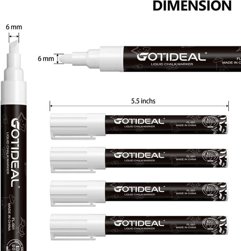 GOTIDEAL White Liquid Chalk Markers, 12 Pack Chalkboard Markers, Chalk Pens for Car Windows, Signs, Blackboard, Glass Painting, Erasable 6mm Rever...