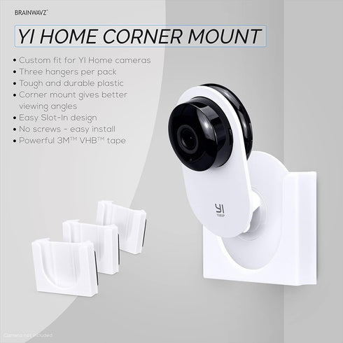 Corner Wall Mount for YI Home (3 Pack) Security Camera - Adhesive Holder, No Hassle Bracket, Strong 3M VHB Tape, No Screws, No Mess Install (White...