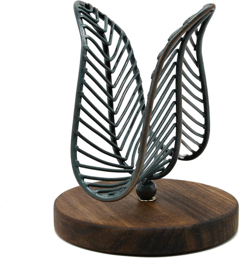 OwlGift Freestanding Modern Napkin Holder w/Golden Turquoise Wrought Iron Leaf & Brown Wooden Base Design, Tabletop Tissue Dispenser, Napkin Stora...