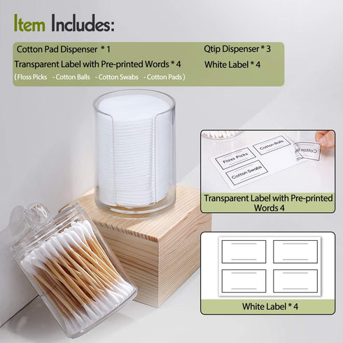 AOZITA 4 Pcs, Acrylic Qtip Holder Dispenser for Cotton Swab, Ball, Round Pads, Floss Picks - Clear Plastic Apothecary Jar Set for Bathroom Caniste...