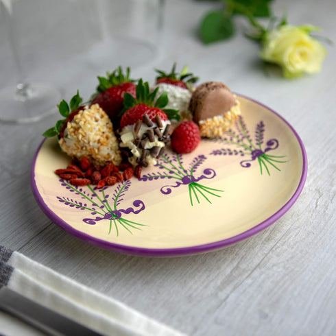 City to Cottage Handmade Lavender Floral Purple And Cream Glazed 7.9inch/20cm Side Plate, Dessert Plate, Unique Ceramic Dinnerware, Housewarming G...