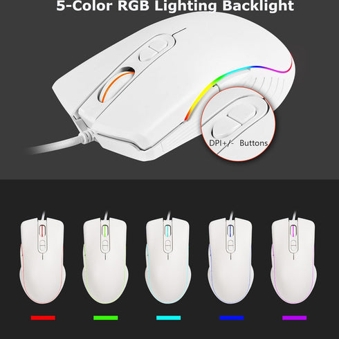 Gaming Mouse RGB Light High Precision Ergonomic Portable Gamer Corded 7 Buttons 2400 DPI Lightweight Wired Gaming Mice for PC Laptop Computer Macb...