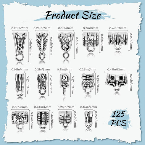 JIALEEY 125 Piece Mixed Antique Tibetan Silver Bail Tube Beads, Bail beads, Spacer Bead, Bead Hanger Fit Charm European Bracelet Pendant Jewelry M...