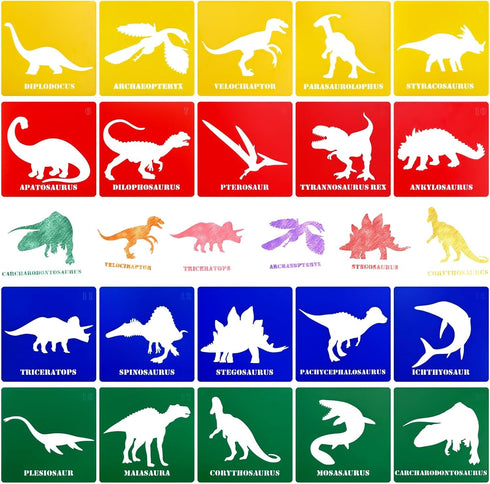 20 Pieces Dinosaur Stencils for Kids 5.1 Inches Drawing Stencils Chalk Stencils Large Washable Animal Themed Primary Shape Template for Kids Toddl...