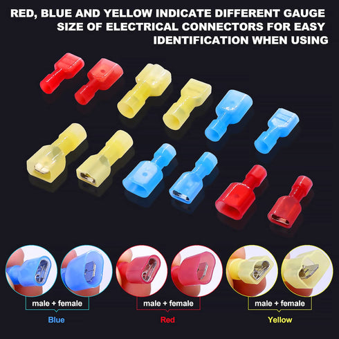 Twidec/100PCS Nylon Spade Connectors Kit 22-10 Gauge Male and Female Wire Spade Terminal Quick Disconnect Fully Insulated Wire Crimp Connector for...