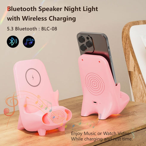 4-in-1 Wireless Charger with Bluetooth Speaker, 15W Qi Certified Fast Charging Wireless Station for iPhone, Pixel, Samsung Galaxy, Phone, LG & Mor...