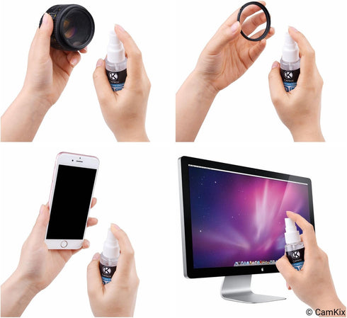 Lens and Screen Cleaning Kit - 2 Spray Bottles, 2 Microfiber Cloths (Size L + S), 50 Individually Wrapped Wet Tissues - for Eyeglasses, Sunglasses...