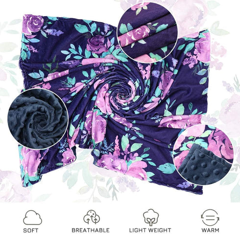 TANOFAR Baby Blankets Purple Floral Minky Toddler Blanket for Boys Girls, Dotted Backing, Double Layer, Crib Receiving Blanket, for Nursery/Stroll...